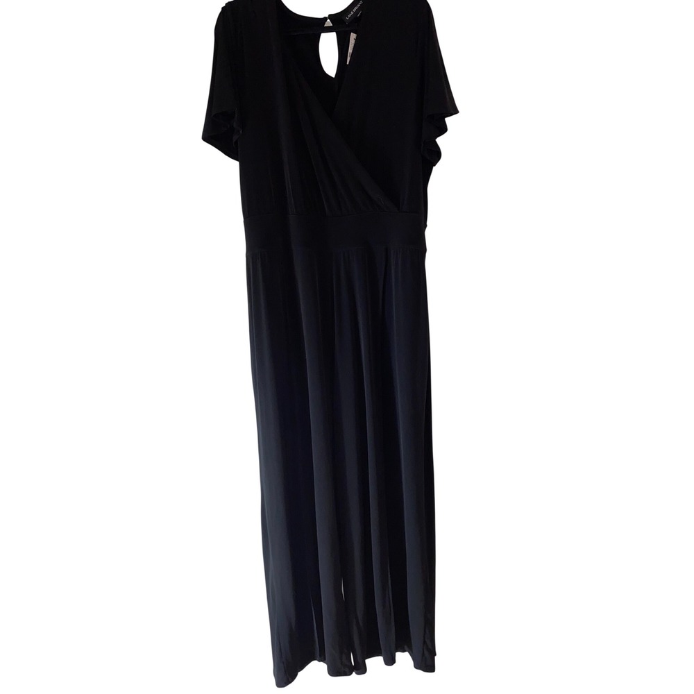 Lane Bryant Jumpsuit Women 22/24 Black Surplice Flutter Sleeve Wide Leg Pockets - Picture 4 of 16